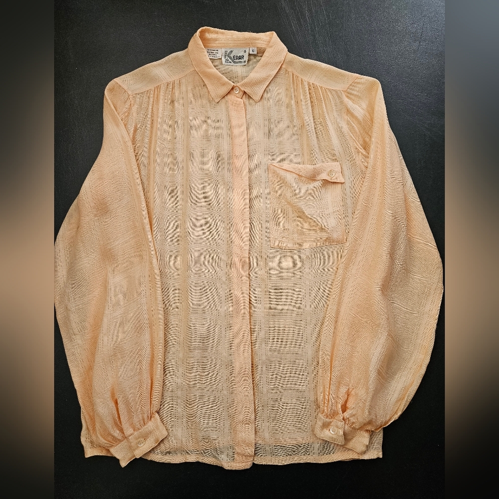 Vintage - Silk Crepe Ann Tjian for Kenar Sheer Peach Blouse - Size 6